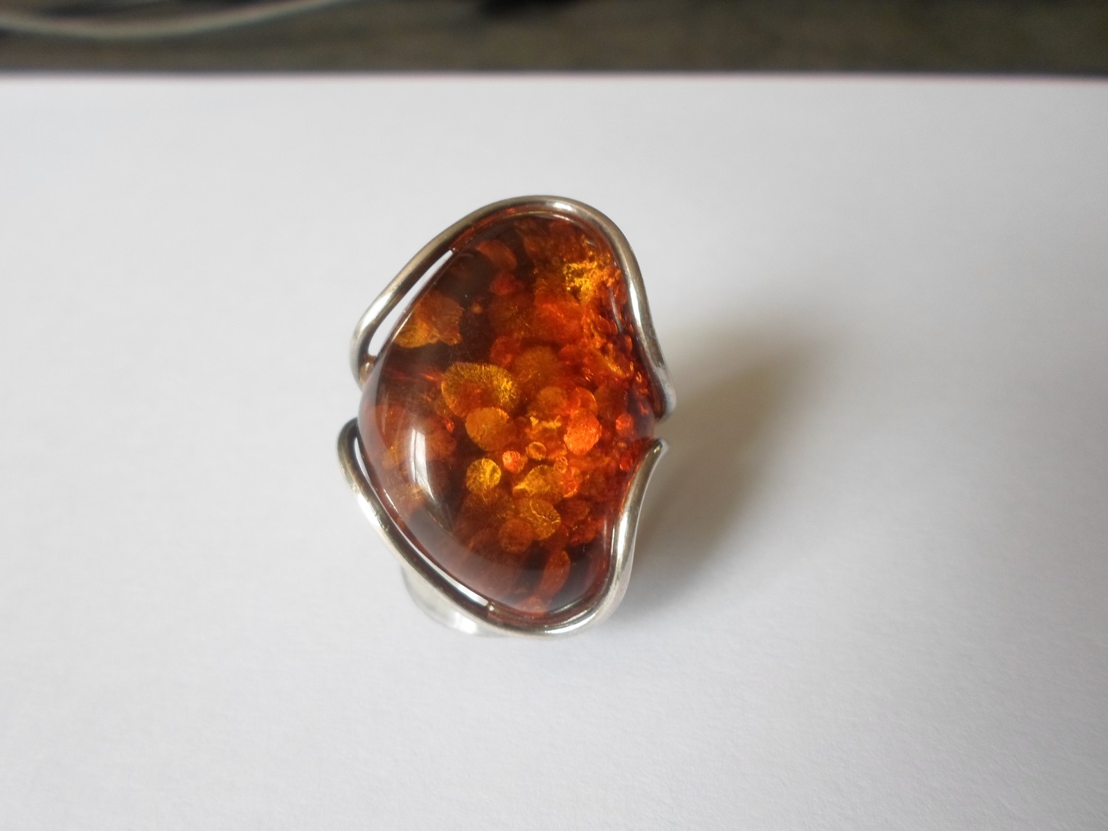 solid silver ring, large amber cabochon with incl… - image 10