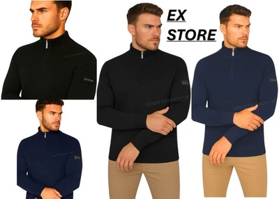 Mens Jumper Pullover Sweater FIRETRAP EX STORE 1/4 Zip Knitted Winter Warm Top