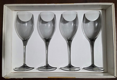 Vintage Mikasa Elite Smoke Wine Glasses 4 Yugoslavia Crystal Stemware Goblets