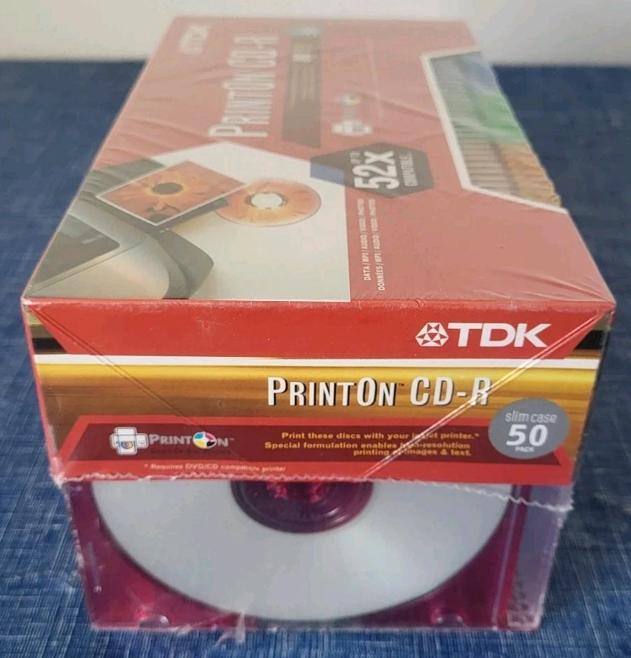 TDK • PrintOn CD-R • 50pk • 52x 700MB 80min Discs w/Rainbow Slim Cases • New! - Image 3 of 4