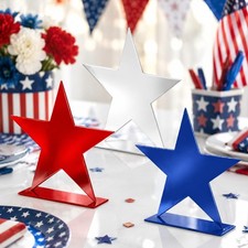 3 Pcs 4th of July Metal Star Table Signs 250th Anniversary Patriotic Star Shape