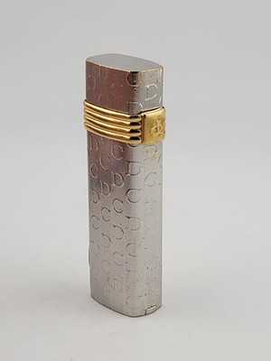 Vintage Christian Dior Lighter Swiss Made CD Logo Silver and Gold