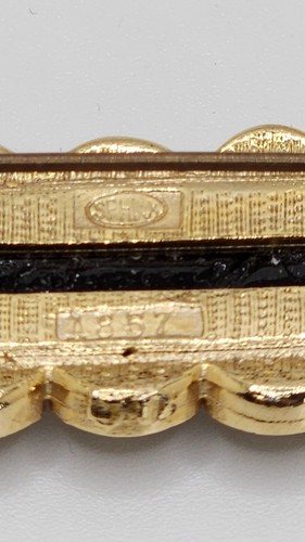 Vtg Signed Sphinx Victorian Revival Gold Tone Black Art Glass Bar Brooch A857 - Picture 3 of 5