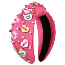Valentines Headband for Women Love Heart Jeweled Crystal Rhinestone Knotted