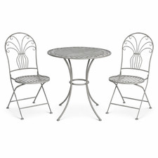 3 Piece Garden Metal Furniture Set Bistro Patio Outdoor Table Chairs Grey