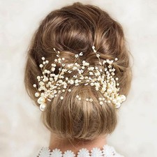 Bridal Pearl Hair Clips 2pcs Wedding Gold Vine Hair Pieces Accessories For