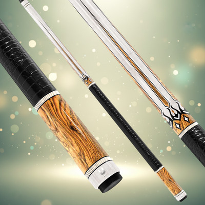 Luxury White Marble Carbon Fiber Pool Cue   Golden Burl Inlay Design