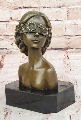 Hand Made by lost wax method Gorgeous Woman Bust Wearing Mask Genuine Bronze Art