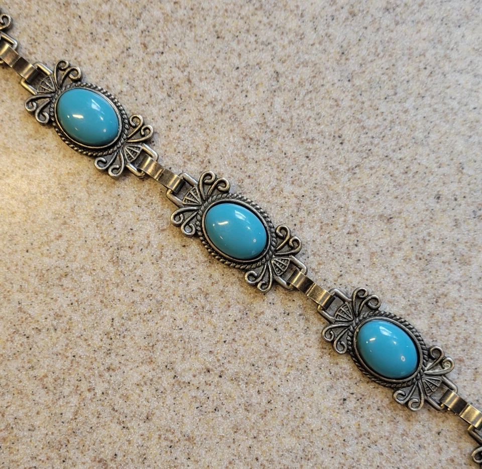 Cinturón Concho Southwestern Genuino Turquesa Níquel Plata Con Cadena 43 pulgadas de Largo Foto 3 de 4