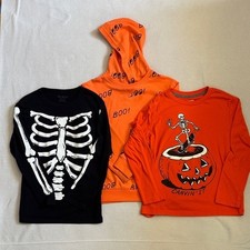 Halloween Skeleton and Pumpkin Themed Long Sleeved Boy Shirts - Set of 3