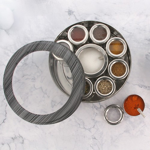 Authentic Indian Spice Tin Box Masala Dabba Spice Jars Stainless Steel Patterned - Picture 95 of 124