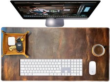 Leather Desk Mat Desk Pad - Full Grain 32x16 Leather Desk Cover Blotter  P...