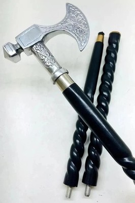 Stylish Solid Brass Axe Head Handle Victorian Wooden Walking Stick Cane handmade