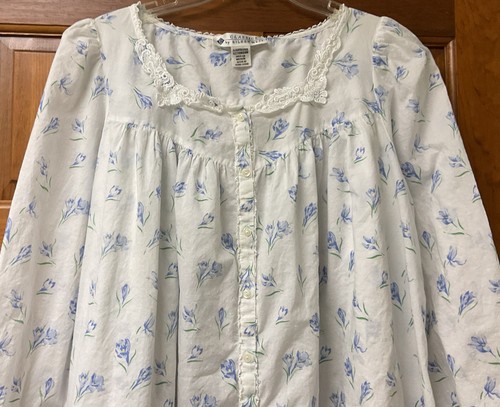Eileen West Classics Long Sleeve Cotton Button Front Nightgown Floral Sz Medium - Picture 2 of 6