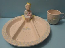 Mud Pie Crown PRINCE Baby Boy Ceramic Cup & Divided Plate Set, Keepsake