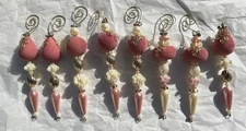 8 PINK Shabby Chic DROP BEADED CHRISTMAS TREE ORNAMENTS Mauve VICTORIAN STYLE