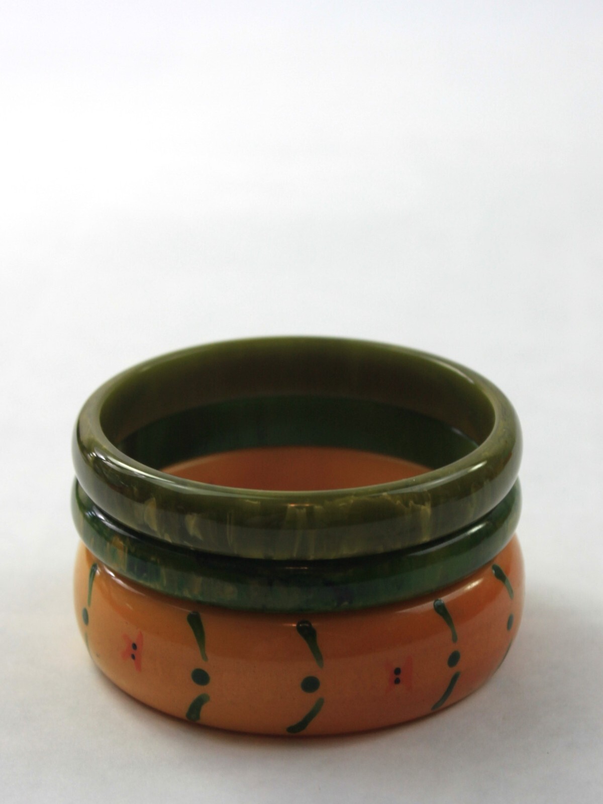 Bakelite Bangle Stack Set Butterscotch Painted Sp… - image 2