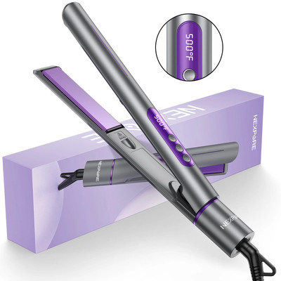 2-In-1 Iron Hair Straightener Curler Brush, Salon Ceramic Flat Iron Tool