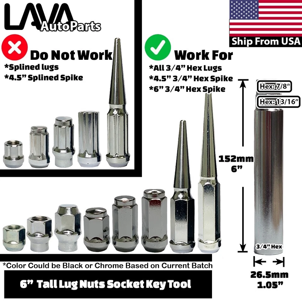 32x 6" Chrome 9/16-18 Spike Lug Nut Fit Old Chevy C20 C30 K20 R20 R2500 V2500 - Image 3 of 4