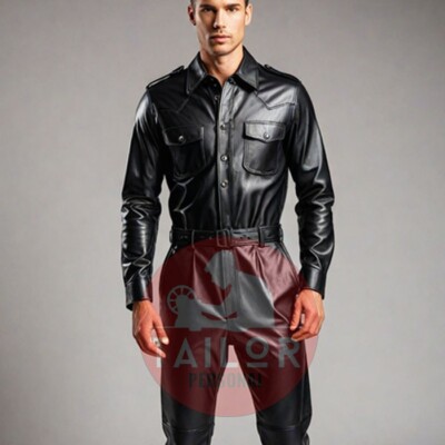 MENS GENUINE BLACK SOFT LEATHER CATSUIT FRONT BUTTON OVERALL BODYSUIT  JUMPSUIT