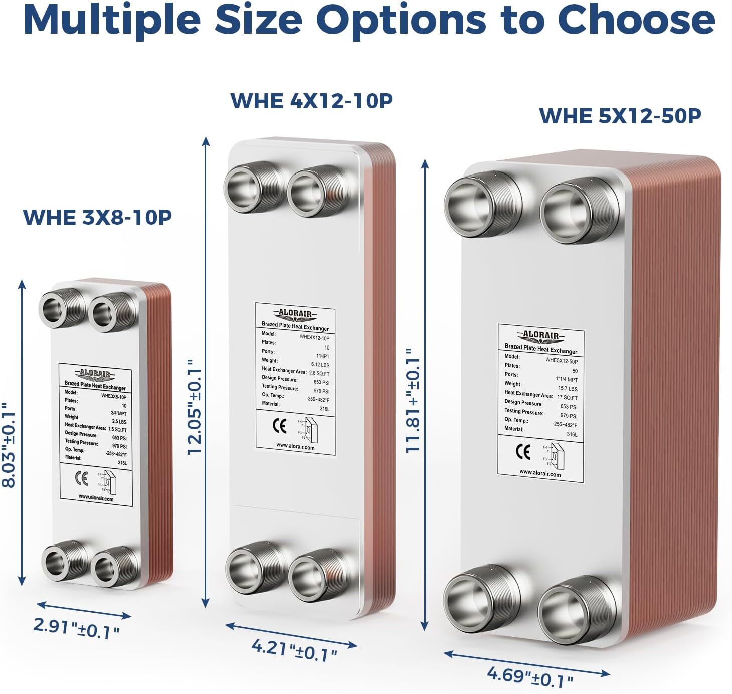 50 Plates Heat Exchanger with1-1/4" MPT Port Brazed Plate Heat Exchanger 5"x12"