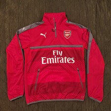 Premier League The Arsenal FC Soccer Red PUMA Quarter-Zip Warmup Jacket Sz L