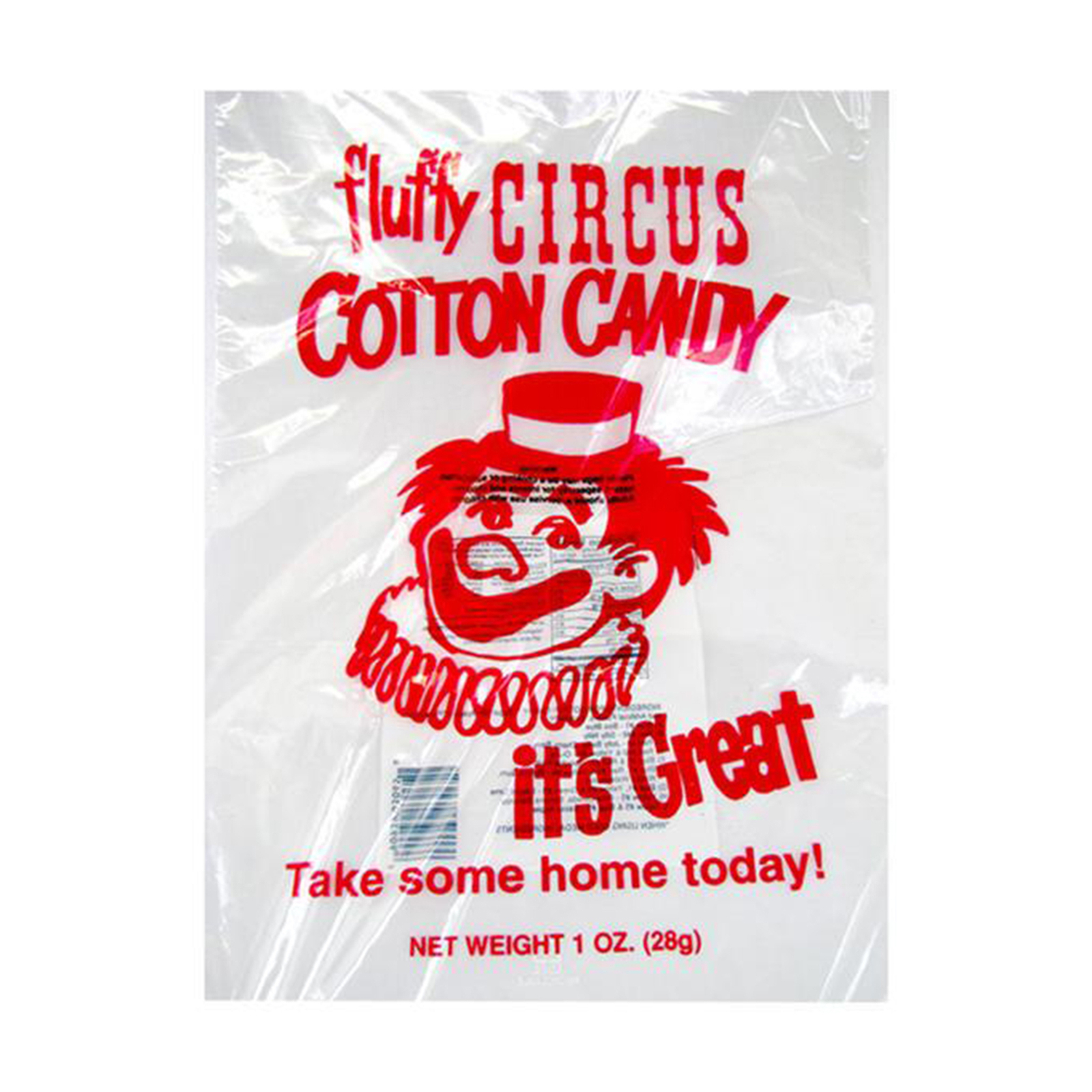 Gold Medal Red Clown Printed Candy Floss Bags Pluffy Circus Neat Pack Of 1000