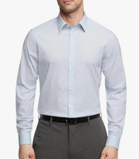 Calvin Klein Men's Non Iron Stretch Regular Fit Check Dress Shirts, Light Blue,M