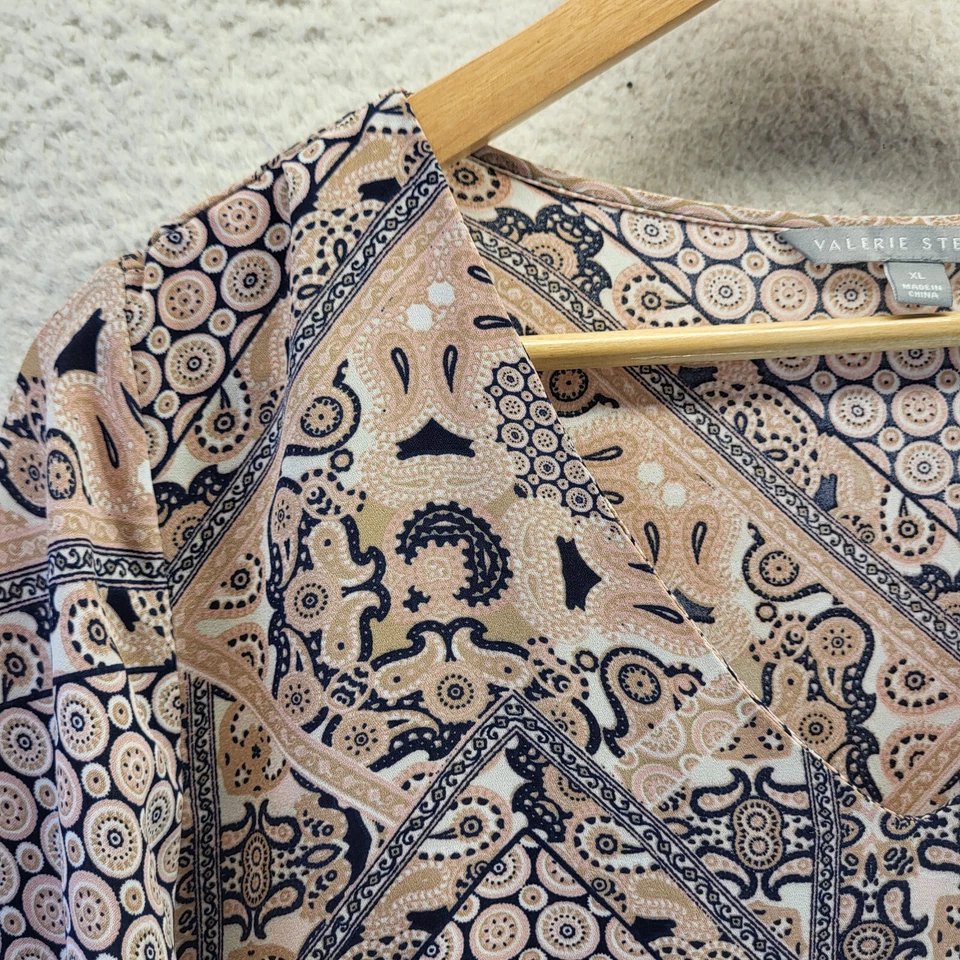 Valerie Stevens 衬衫女式 XL 佩斯利波西米亚长袖衬衫 Popover 农民 — 第 2/4 张图片