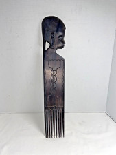 Vintage African Tribal Art Wood Comb Featuring Tribes Person Head 17.25" X 2.75"