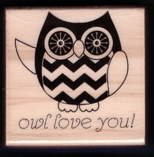 OWL LOVE YOU Stripes Design Card Word NEW Medium Wood CREATIVE RUBBER STAMP