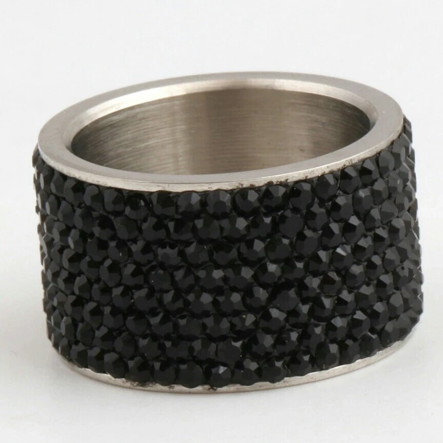 Anillo de eternidad para mujer 10 micro pavé 8 filas negro hematita acero inoxidable Foto 4 de 4