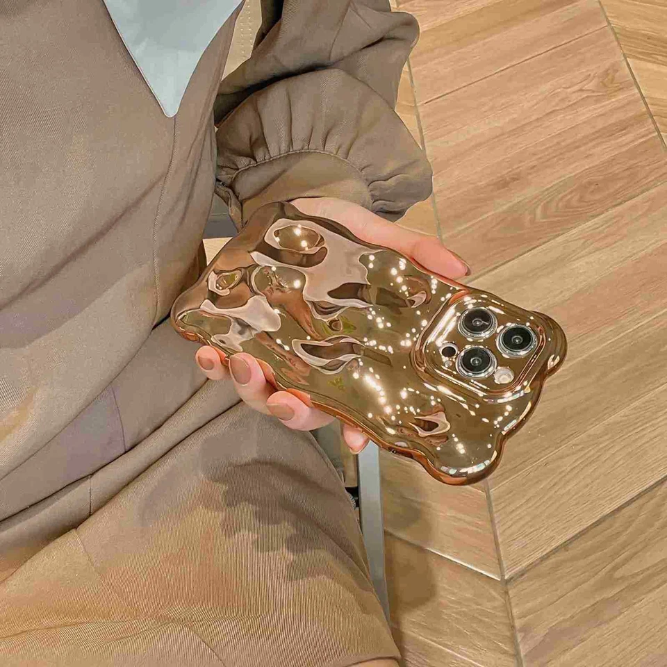 Funda Brillante TPU Cromo Ondulado Forma Burbuja Onda 3D para iPhone 16 Pro Max 15 13 12 Foto 4 de 4