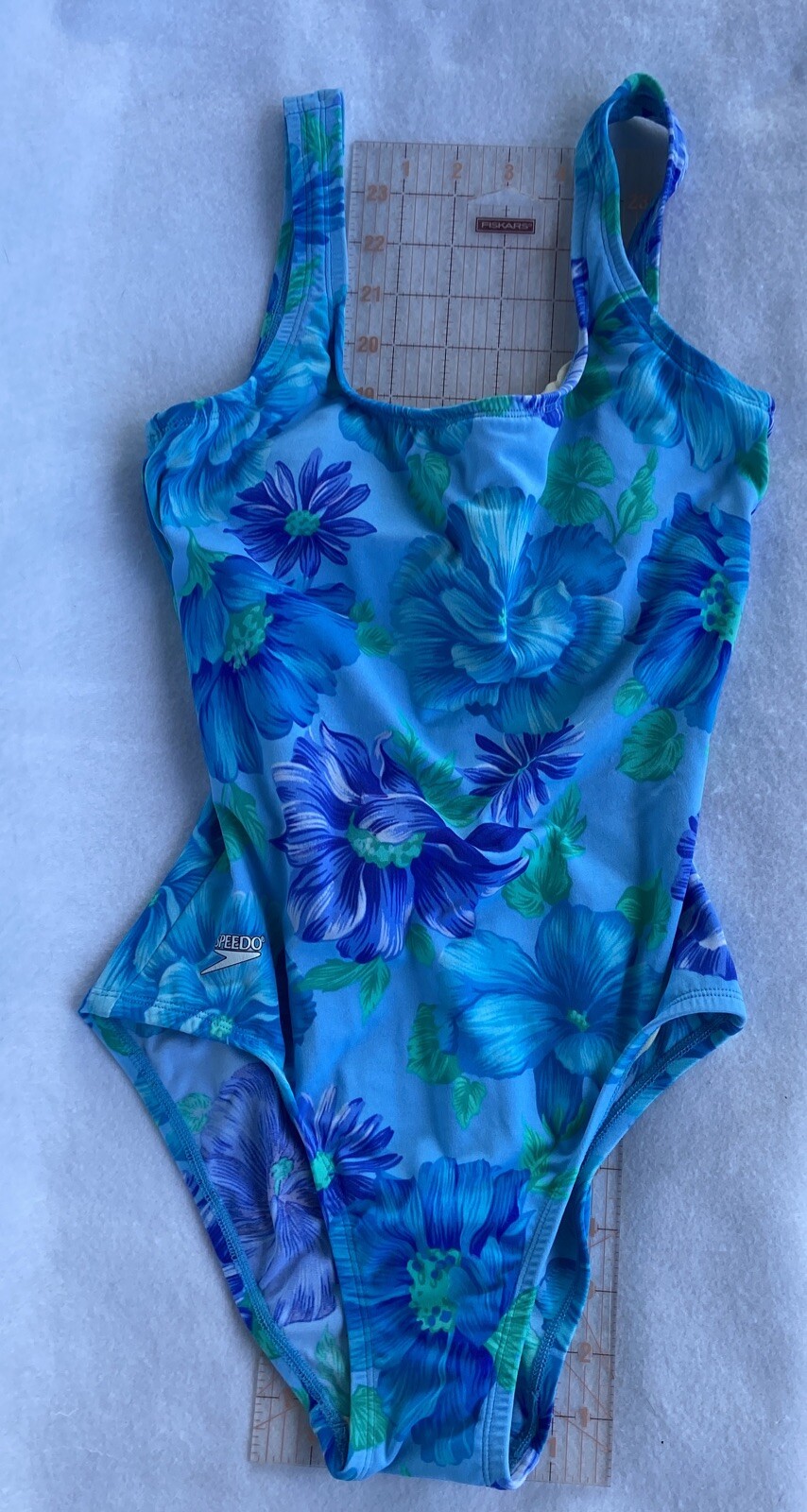 SPEEDO ONE PIECE SWIMSUIT WOMEN'S SIZE BLUE FLORAL SCOOPBACK