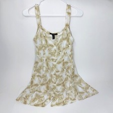Forever 21 Mini Sundress Tropical Beige Palm Leaf Button Down - Size Small