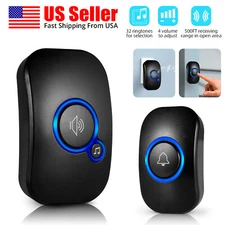 Wireless Plug-in Receiver Doorbell 2x Push Button Adjustable Volume 32 Songs