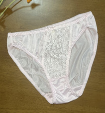Vintage Baby Pink Soft Nylon Panty High Leg Luxe Floral Lace Sheer Bikini Sz.7-8