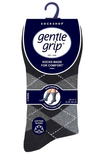 Calze uomo Gentle Grip Argyle cotone con top a nido d'ape - confezione da 3 paia SOCKSHOP - Foto 2 di 8