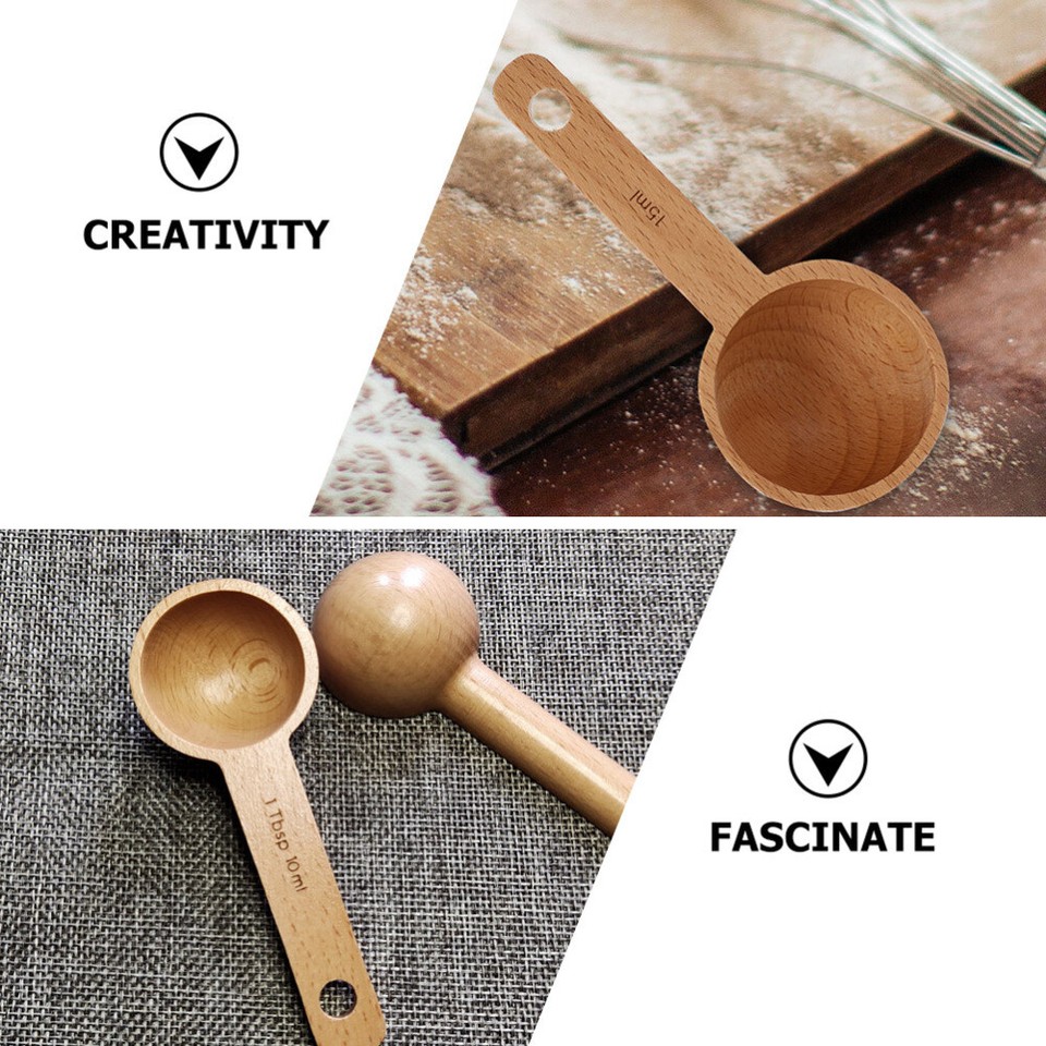 2 Pcs Flour Scoop Coffee Tablespoon Cute Measuring Spoons Wooden eBay