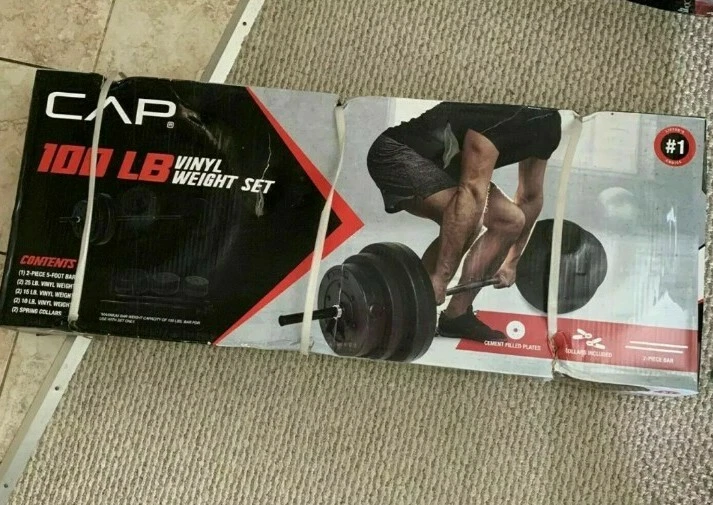 New CAP 100Lb Vinyl Weight Set Barbell 1 Inch Plate Standard SHIPS free FAST !!