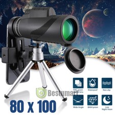 Day/Night Vision 80x100 Zoom HD Monocular Hunting Telescope BK4 w/Tripod Clip