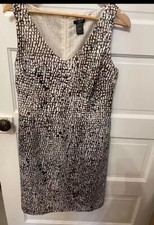 Ann Taylor V Neck Sheath Dress Women’s Brown Print Career Work NWT Size 10