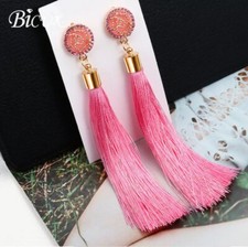 Trendy Boho Long Tassel Earrings Fringe Tassel Crystal Dangle Drop Earrings UK