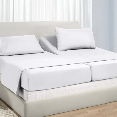 5 Pcs Split Sheet Set 100% Cotton 18 Inch Deep Split-King White Luxury Sheet Set