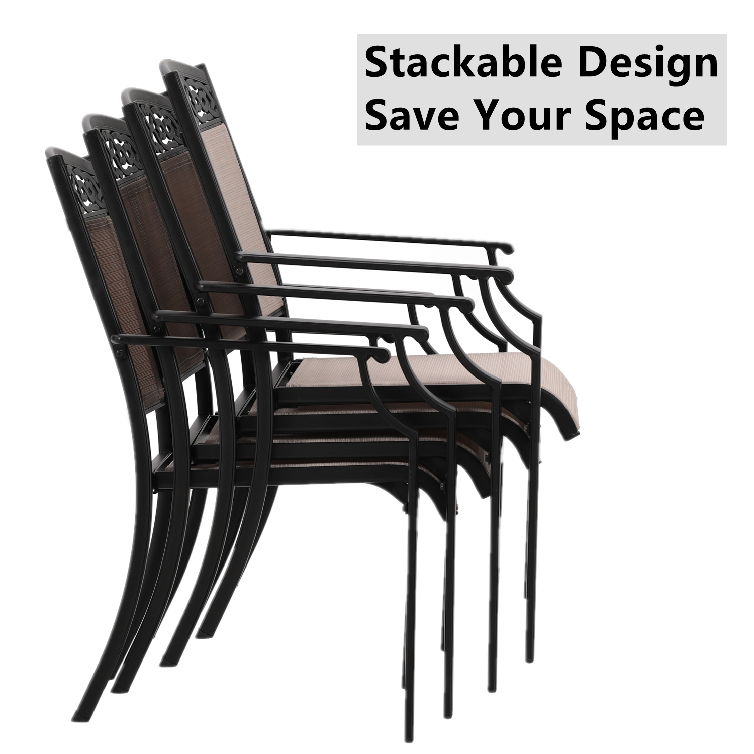 Outdoor Dining Chair Set of 4 Cast Aluminum Stackable Patio Chairs for