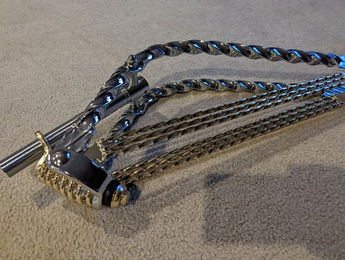 BENT CHROME TWISTED SPRINGER FORK,TRIPLE GOLD BARS, 26" BEACH CRUISER BICYCLES - Picture 7 of 8