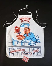 Party fun Retro barbecue BBQ Genius At Work Backyard Grill chef cook APRON MCM