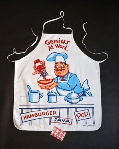 New Retro vintage style Genius At Work CHEF apron bbq grill backyard Grill MCM - Picture 1 of 2