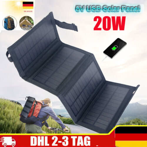 Faltbar Solarpanel Solarmodul Power Bank Handy USB Ladegerät Camping Wandern 20W - Bild 1 von 19