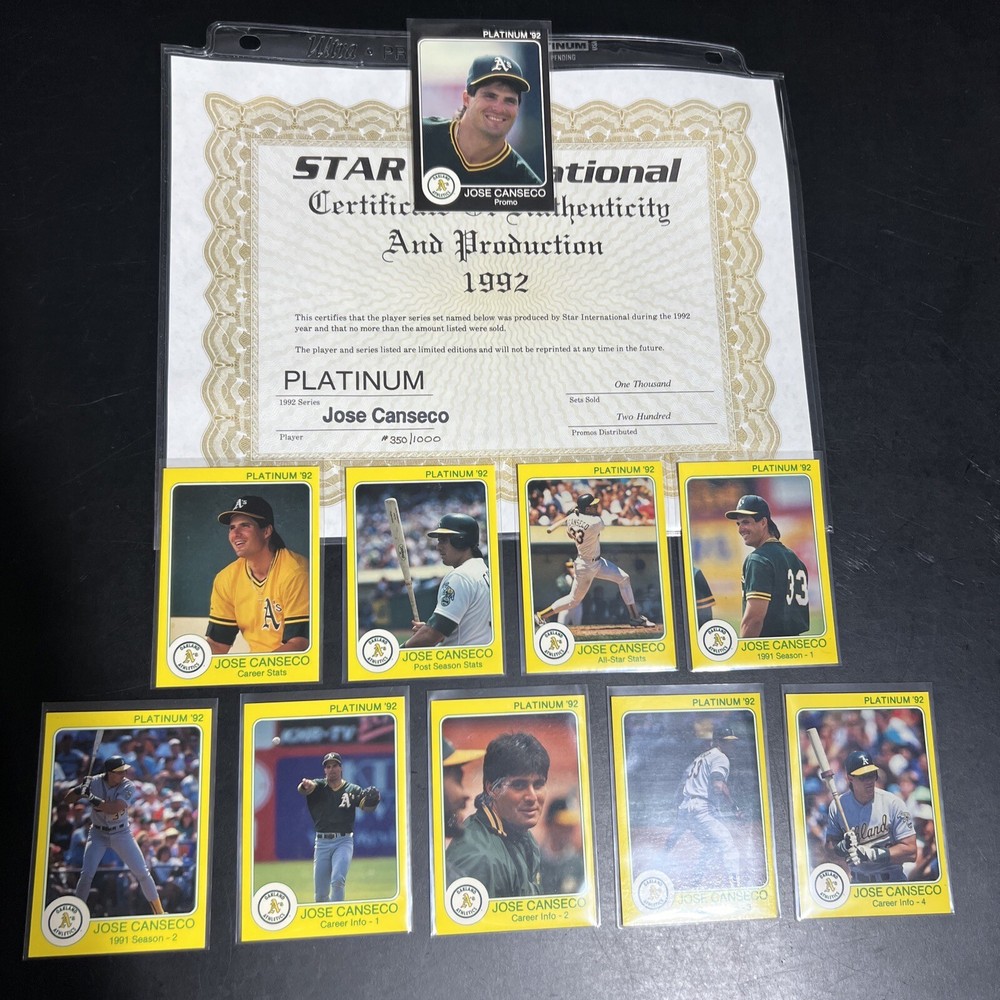 🔥1992 STAR CO. PLATINUM JOSE CANSECO SET ONLY 200 SETS W/Promo/Cert💥EBAY POP 1